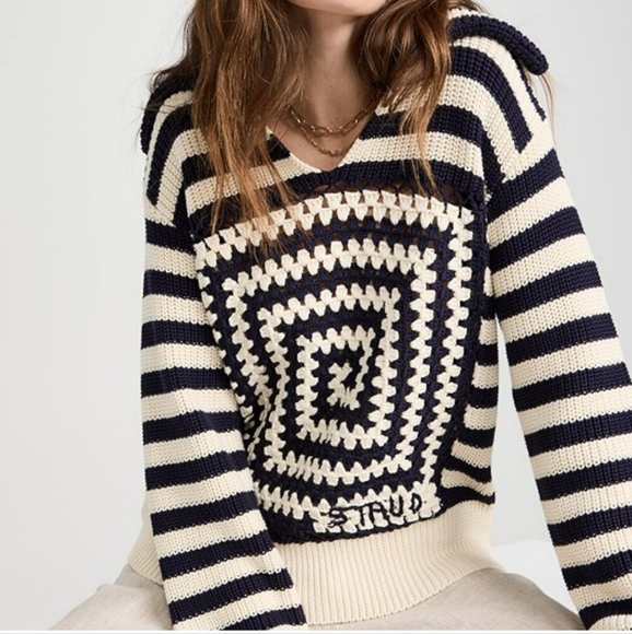 Nwt STAUD Alloy monochrome Nautical stripe relaxed Sweater xs - Picture 6 of 9
